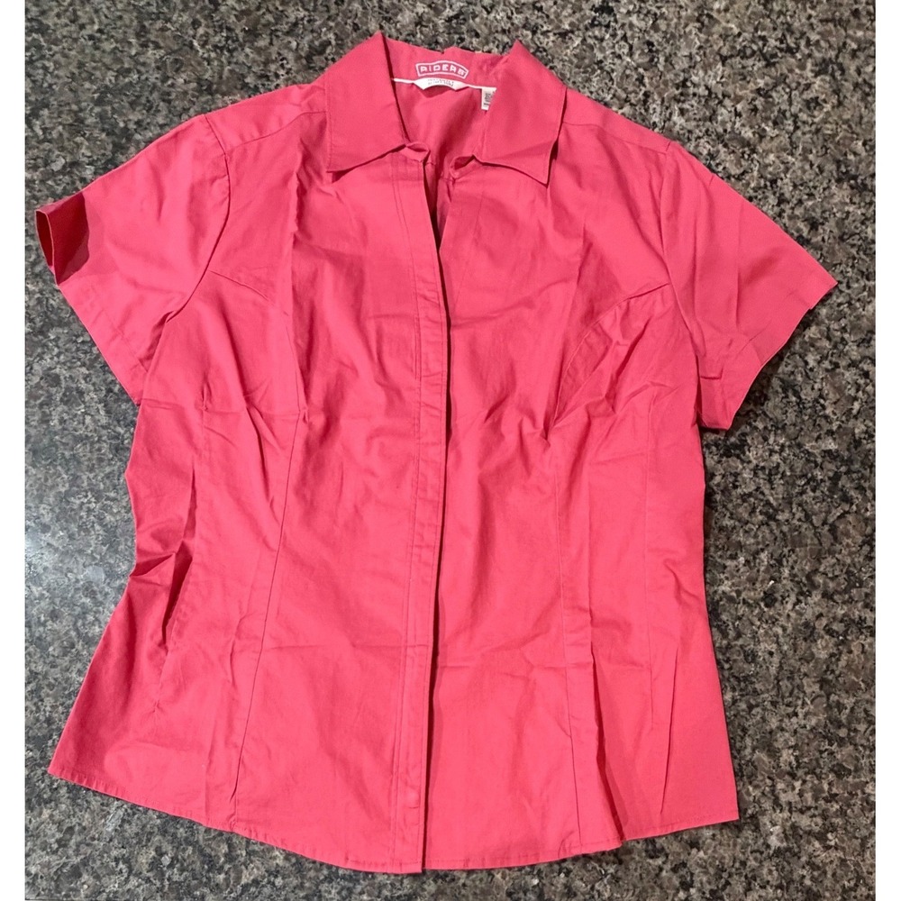 Riders by Lee Instantly Slims You Pink Button Up Shirt Short Sleeve Womens Large